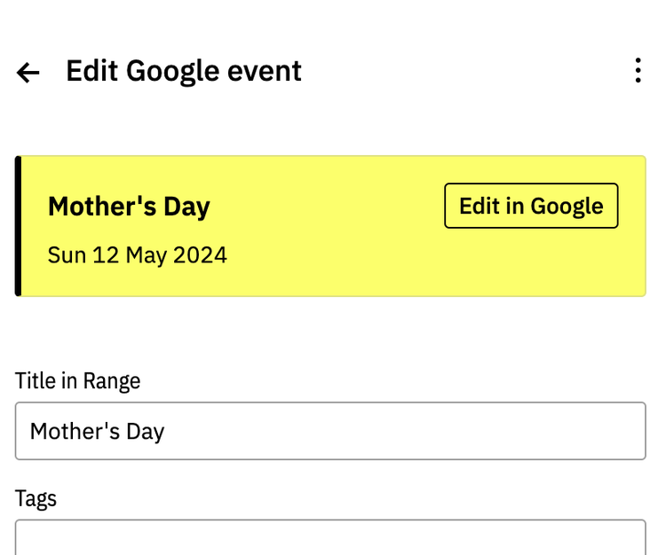 Edit google event form